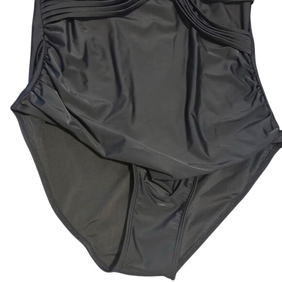 Smismivo Black Size L Tummy Control Ruched Swimwear Halter One Piece Swimsuit Ba - Picture 3 of 10